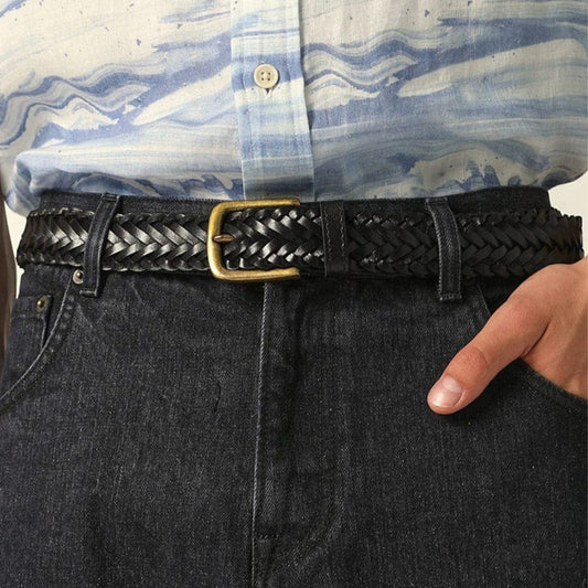 Braided Leather Belt in Black