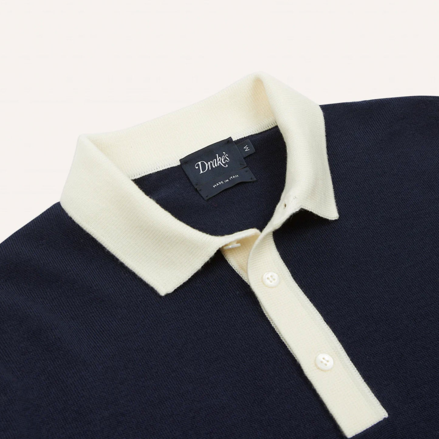 Merino Wool Knitted Rugby Shirt in Navy