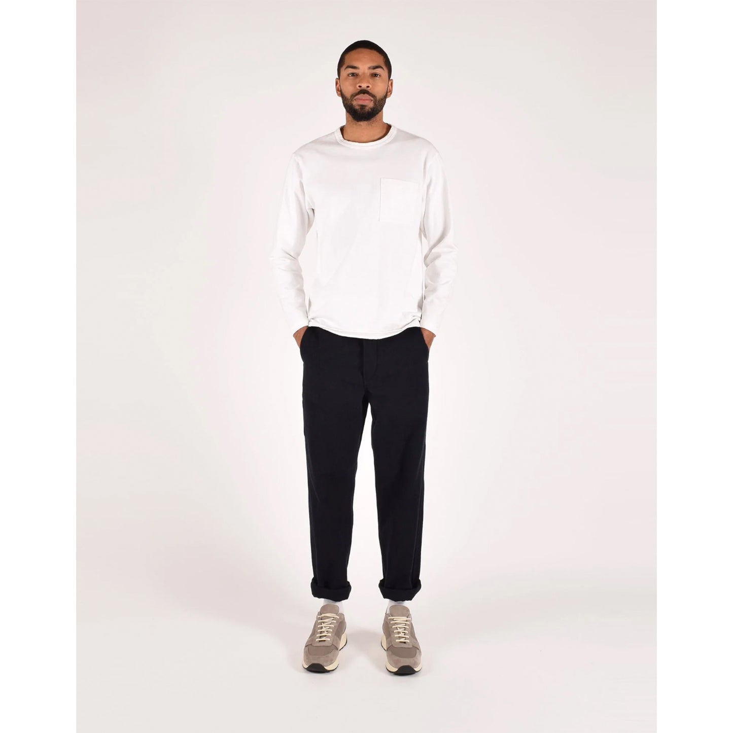 Heavy Duty Long Sleeve Pocket Tee in White