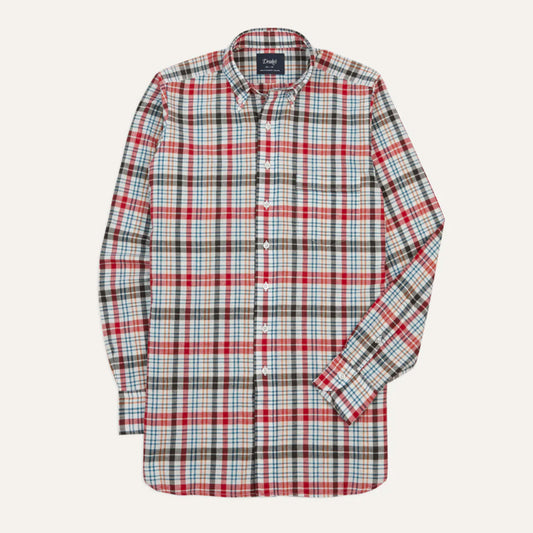 Madras Check Cotton Button-Down Shirt in Red and Black