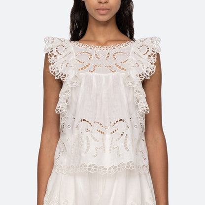 Marja Embroidery Flutter Tank in White