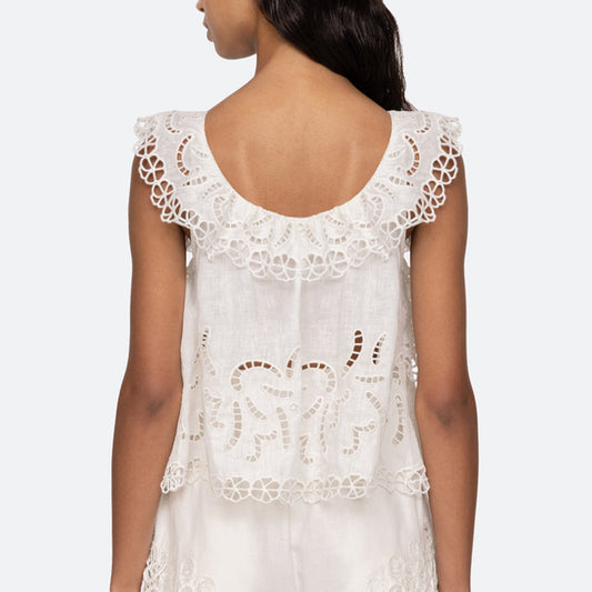 Marja Embroidery Flutter Tank in White