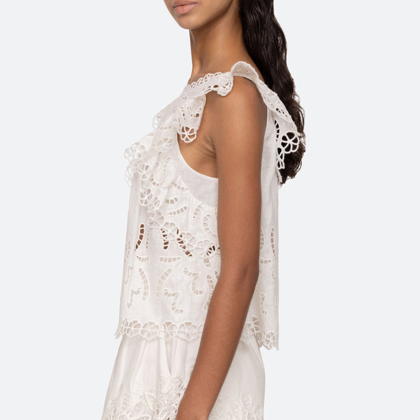 Marja Embroidery Flutter Tank in White