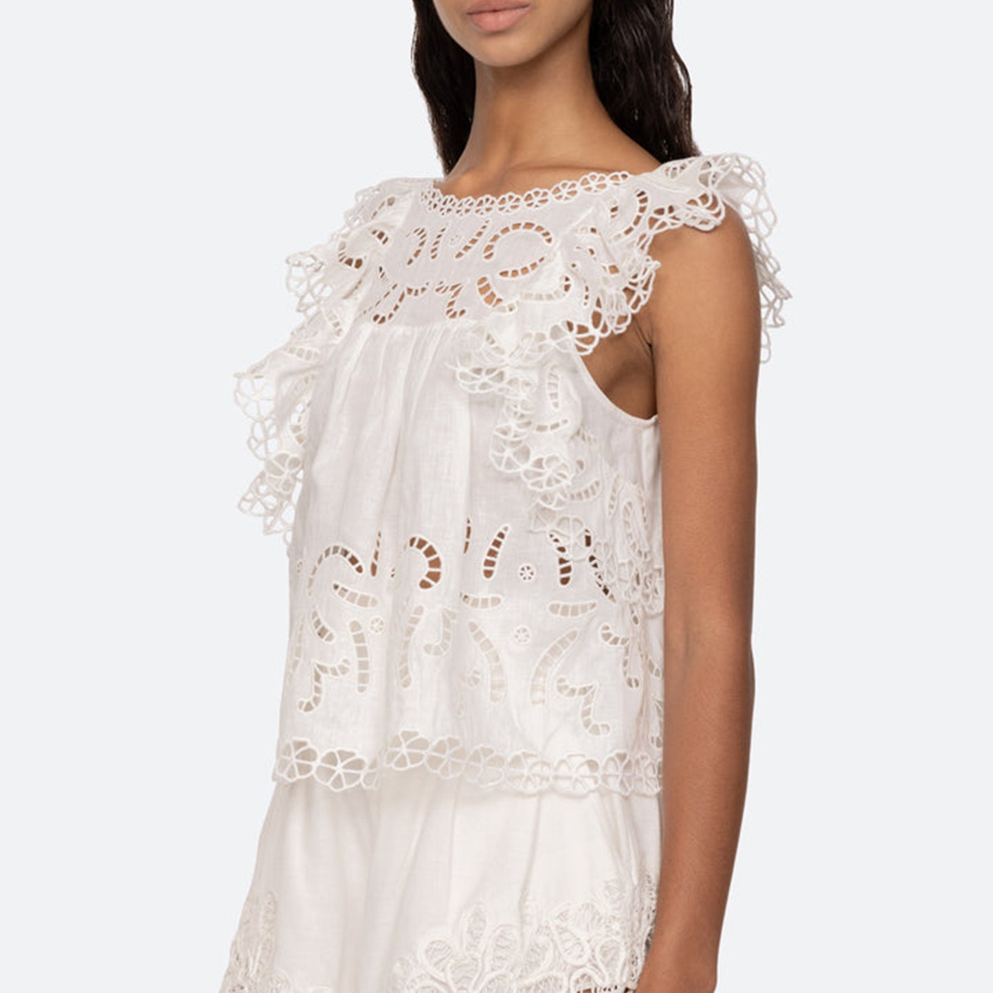 Marja Embroidery Flutter Tank in White