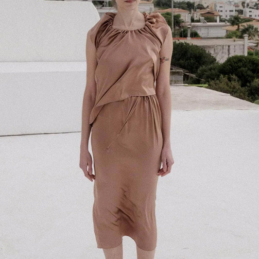 Max Silk Satin Skirt in Brown