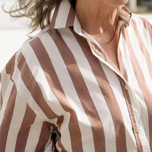 Loose Ole Shirt in Brown & White Stripe