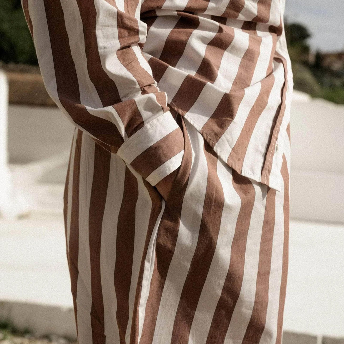 Loose Ole Shirt in Brown & White Stripe