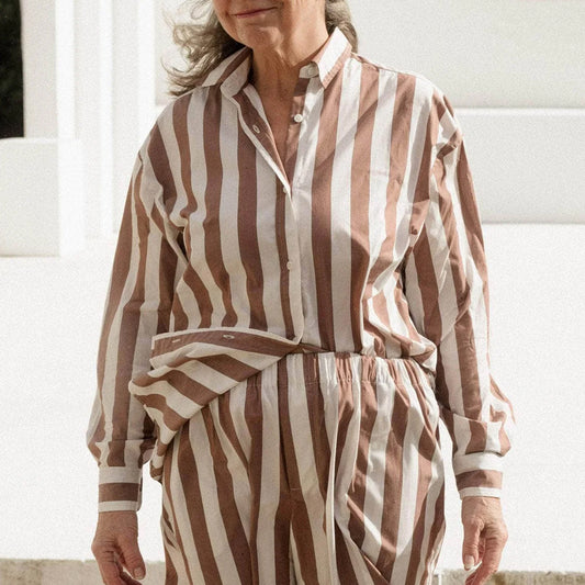 Loose Ole Shirt in Brown & White Stripe