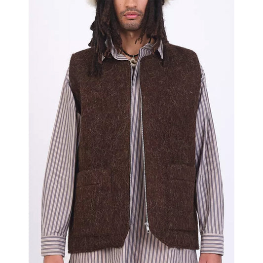 River Portuguese Long Hair Wool Vest in Chocolate