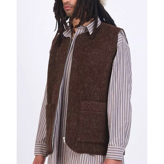 River Portuguese Long Hair Wool Vest in Chocolate