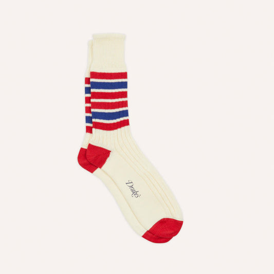 Striped Sport Sock in Ecru & Red