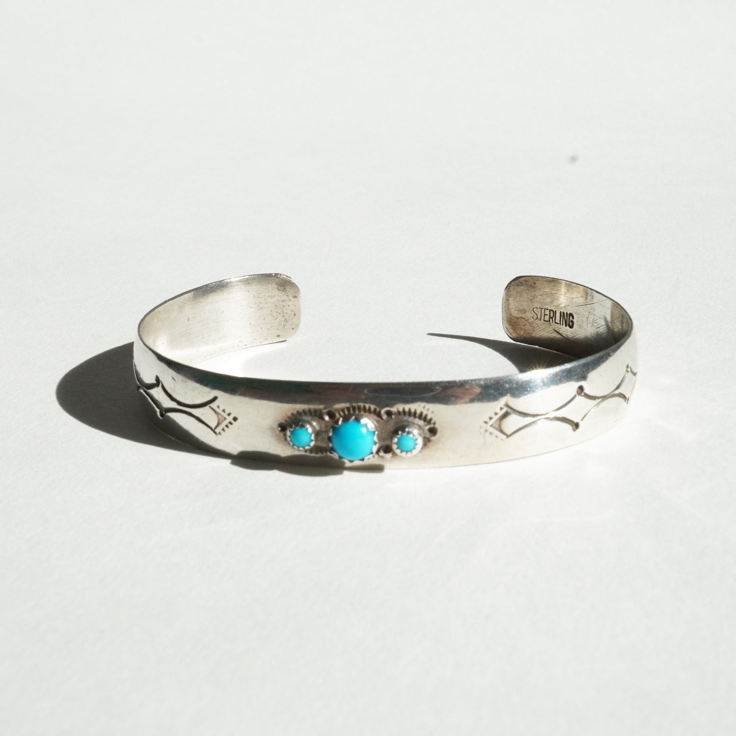 Stamped Triplet Turquoise Cuff