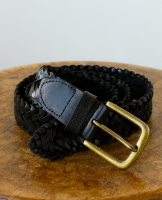 Braided Leather Belt in Black