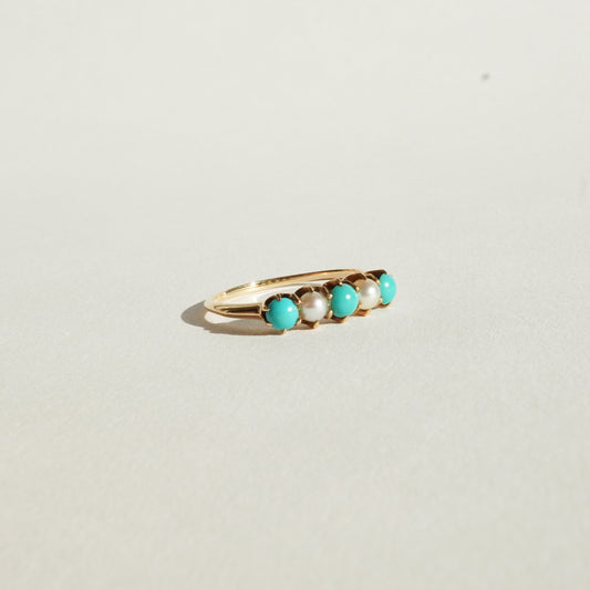 Victorian 14k Turquoise & Pearl Ring