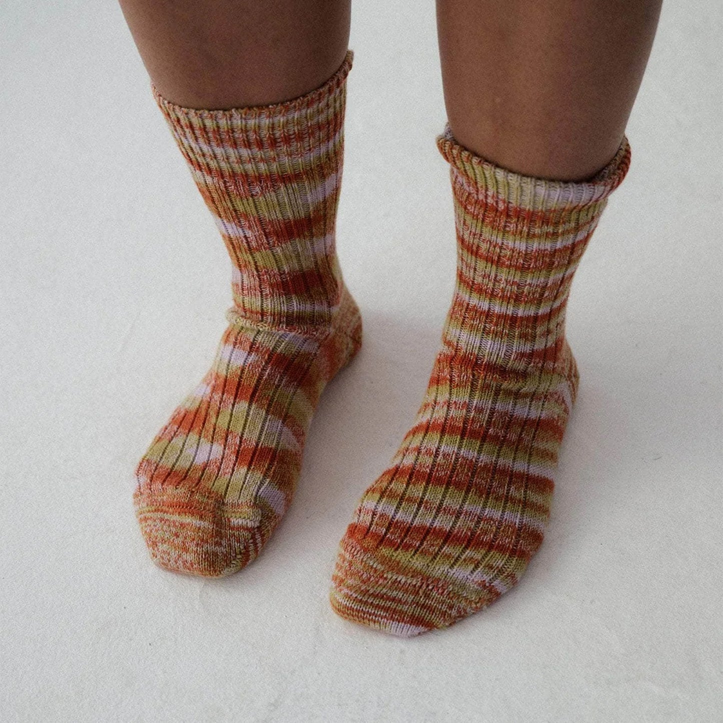 Twisted Over Ankle Sock in Orange Multi