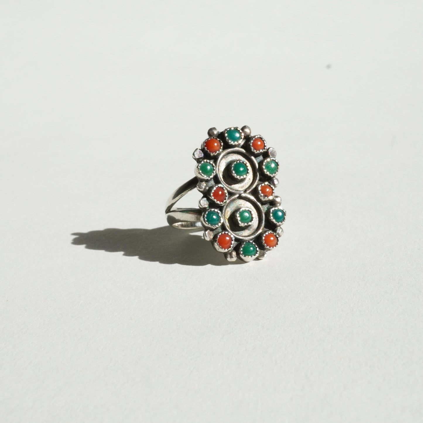 Zuni Turquoise & Coral Cluster Ring